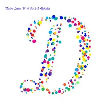Vector Letter D from Bright Color Ink Blots with Splashes Stock Illustration