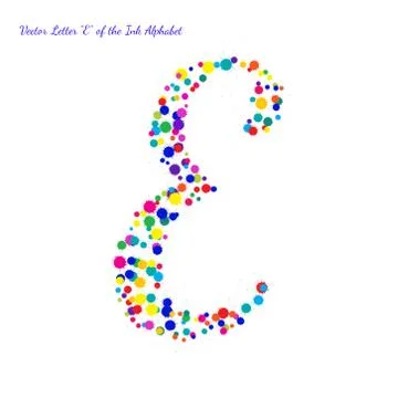 Vector Letter E from Bright Color Ink Blots with Splashes Stock Illustration