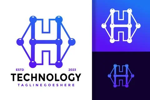 Vector Letter H Hexagon Technology Science Dots Logo Illustrazione stock