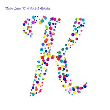 Vector Letter K from Bright Color Ink Blots with Splashes Stock Illustration