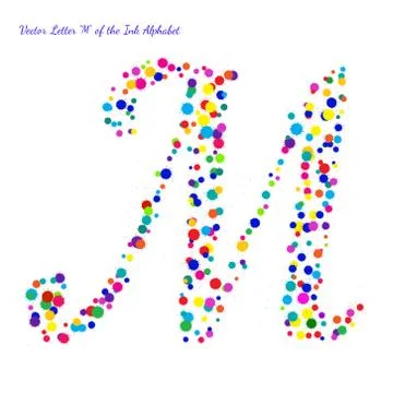 Vector Letter M from Bright Color Ink Blots with Splashes Stock Illustration