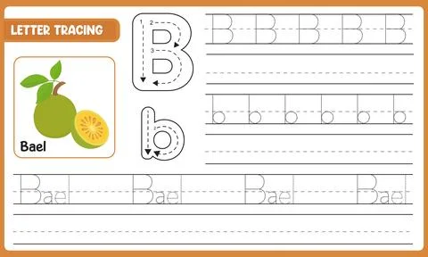 Vector Letter Tracing Worksheet For Kids Learn Alphabet B Bael With Guided .. 스톡 일러스트