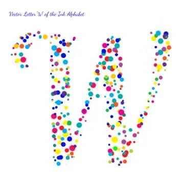 Vector Letter W from Bright Color Ink Blots with Splashes Stock Illustration