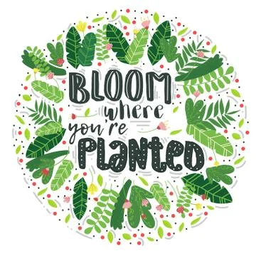 Vector lettering bloom where you are planted decor Stock Illustration