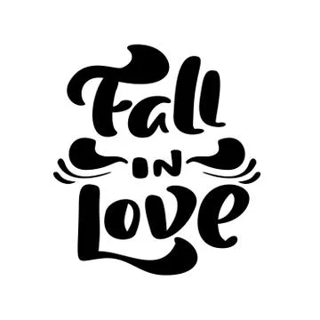 Vector lettering calligraphy Fall in Love text. Hand drawn illustration for Stock Illustration