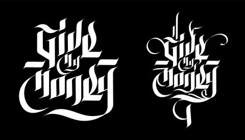 Vector lettering illustration in Gothic style. Set on black background Stock Illustration