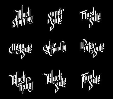 Vector lettering illustration in Gothic style. Set on black background Stock Illustration
