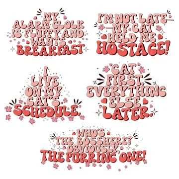 Vector lettering set with humor about a cat, retro font and cartoon style. Stock Illustration
