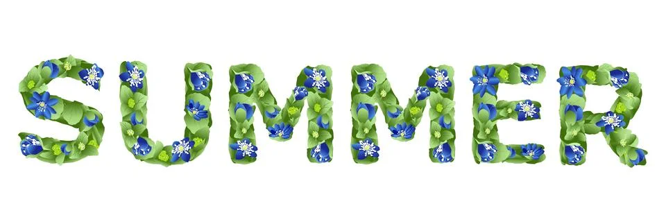 Vector lettering Summer, made in the form of flowers and leaves of liverwort Stock Illustration
