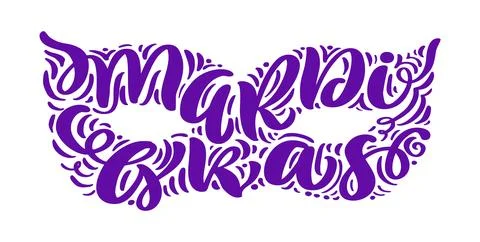 Vector lettering text Mardi Gras in form of mask for carnival, filigree Stock Illustration
