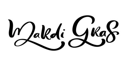 Vector lettering text for Mardi Gras carnival, filigree calligraphic font with Illustrazione stock