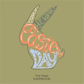Vector Lettering Very Happy Easter Day text in a sign Stock Illustration