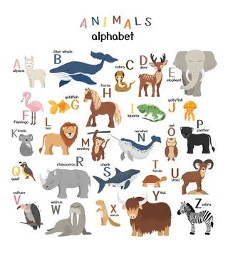 Vector letters of the alphabet with cute animals for kids education Stock Illustration