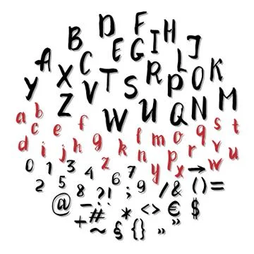 Vector letters and numbers. handwritten alphabet. brush lettering 库存插图