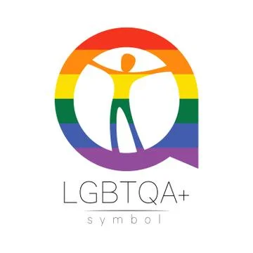 Vector LGBTQA logo symbol. Pride flag background. Icon for gay, lesbian Stock Illustration