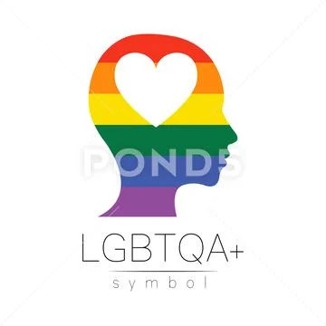 Vector LGBTQA logo symbol. Pride flag background. Icon for gay, lesbian ...