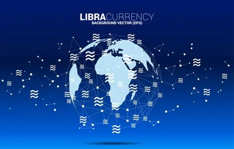 Vector libra digital currency icon with wireframe around grobe. Concept for c Stock Illustration