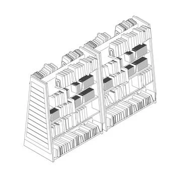 Vector of library book shelf background. Mockup of bookshelf with blank books Stock Illustration