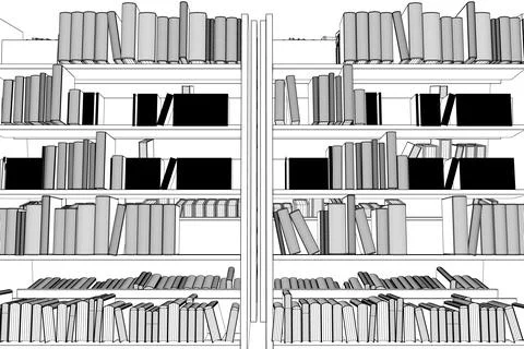 Vector of library book shelf background. Mockup of bookshelf with blank books Stock Illustration