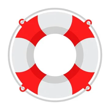 Vector life buoy with rope in red and white, icon - assistance or help symbol Stock Illustration