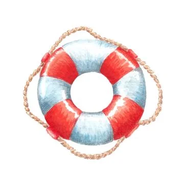 Vector lifebuoy red and white watercolor illustration Stock Illustration