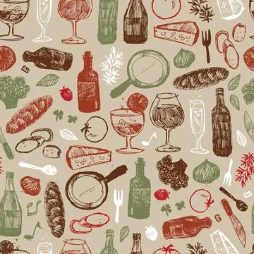 Vector light brown bar italia sketch illustration seamless pattern with bot.. Stock Illustration