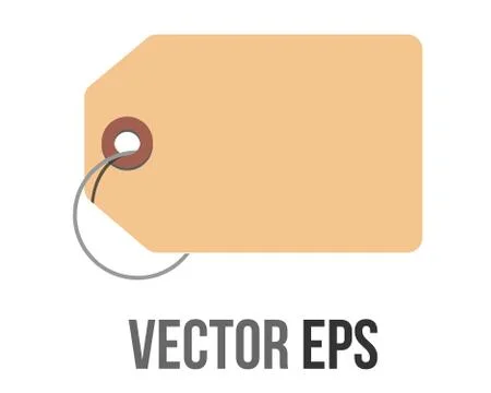 Vector light brown rectangular price tag with hole and string icon Stock Illustration