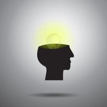Vector : Light bulb in brain and head on gray background Stock Illustration