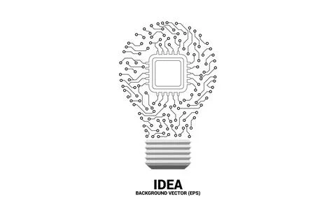 Vector light bulb from dot connect line circuit board with CPU inside. Concep Stock Illustration
