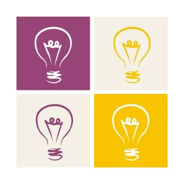 Vector light bulb icon on colorful: beige, yellow and violet backgrounds Stock Illustration
