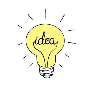 Vector light bulb icon with concept of idea. Doodle hand drawn sign Stock Illustration