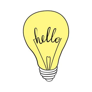 Vector light bulb icon with concept of idea. Doodle hand drawn sign Stock Illustration