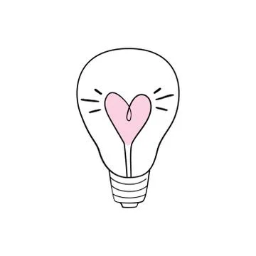 Vector light bulb icon with concept of idea. Doodle hand drawn sign Stock Illustration