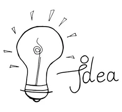 Vector light bulb icon with concept of idea. Doodle hand drawn sign. Stock Illustration