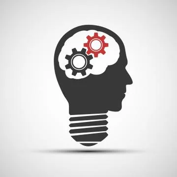 Vector light bulb icon in the shape of the head with mechanical 스톡 일러스트