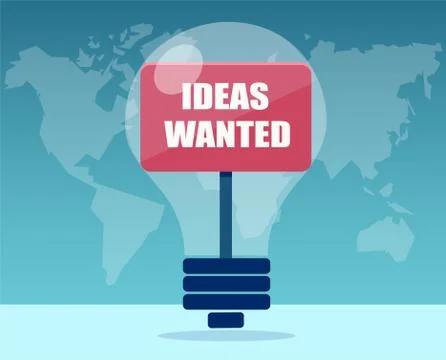 Vector of a light bulb with Ideas wanted message. Stock Illustration