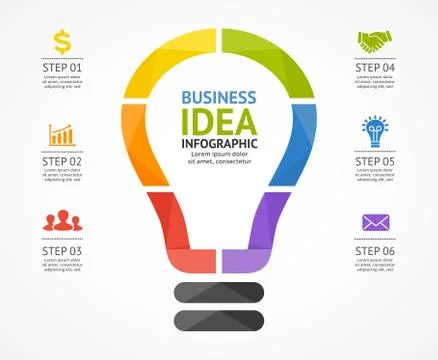 Vector light bulb infographic. Template for circle diagram, graph, presentation Stock Illustration