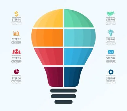 Vector light bulb infographic. Template for air balloon diagram, graph Stock Illustration