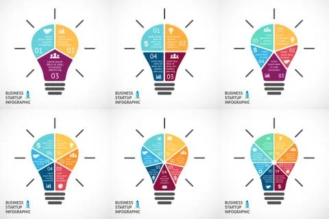 Vector light bulb infographics set. Template for circle diagram, graph Stock Illustration