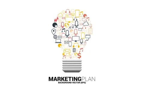 Vector light bulb from marketing tool icon. Concept of business idea and mark Stock Illustration
