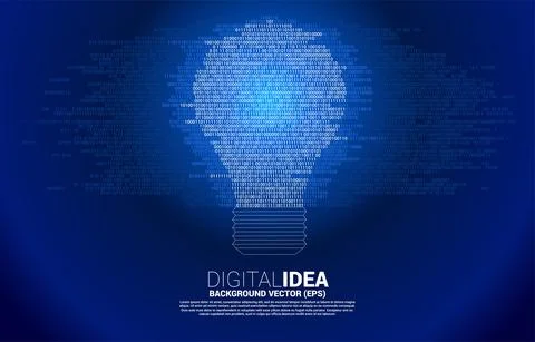 Vector light bulb from one and zero binary code digit matrix style on white b Stock Illustration