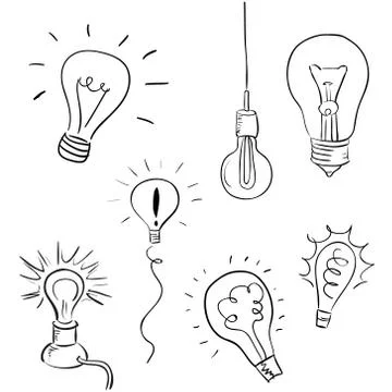 Vector Light Bulb Set, sketchy design Stock Illustration