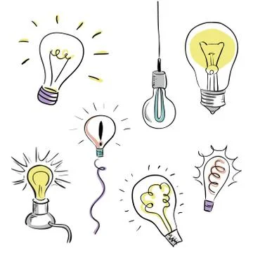 Vector Light Bulb Set, sketchy design Stock Illustration