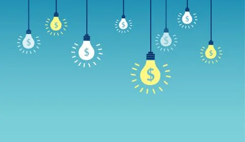 Vector of light bulbs with dollar symbols on a blue background. Stock Illustration