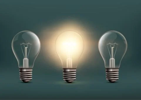 Vector light bulbs isolated on dark background Ilustración de archivo