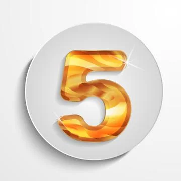 Vector light circle icon wood number 5 Stock Illustration