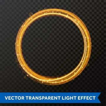 Vector light effect of circle line gold swirl. Glowing light fire flare trace Stock Illustration