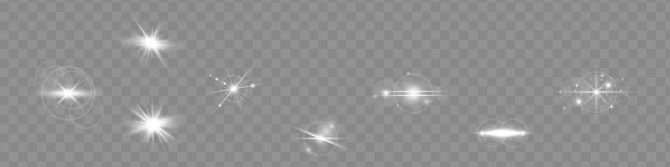 Vector light effects. Set of white light lens effects on transparent backgr.. Stock Illustration