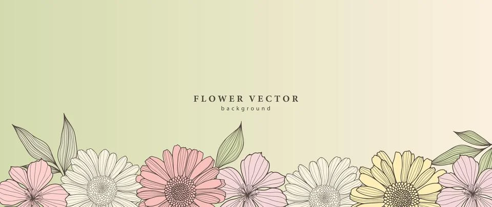 Vector light floral background with pink daisies and calendula. Stock Illustration
