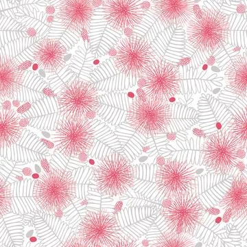 Vector light grey and pink touch me not shameplant floral seamless pattern wi Stock Illustration